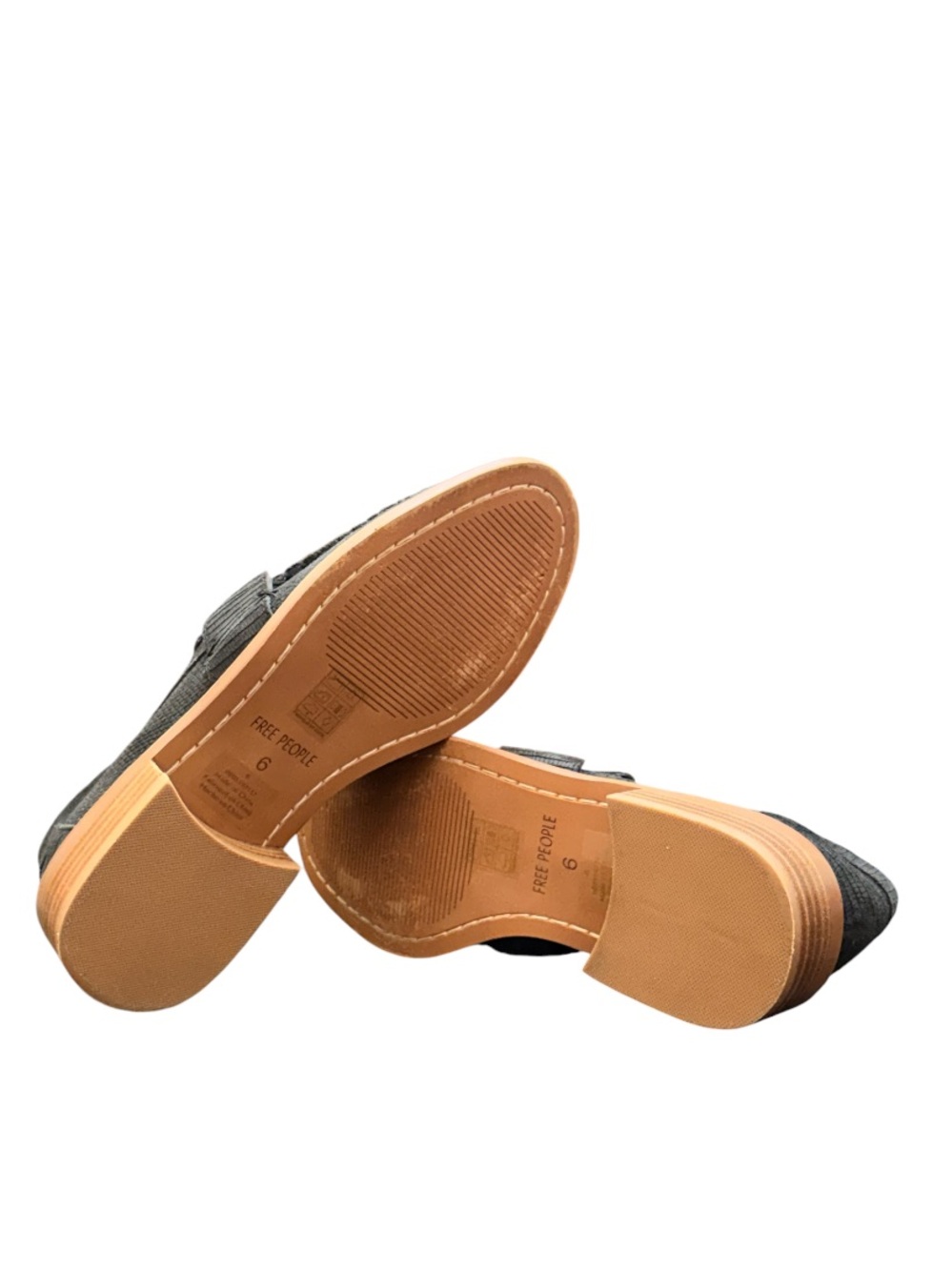 FREE PEOPLE - DARK GREY SUEDE EXTERIOR WITH BROWN WOODEN HEELS “BEDFORD” LOAFERS - Picture 8 of 9